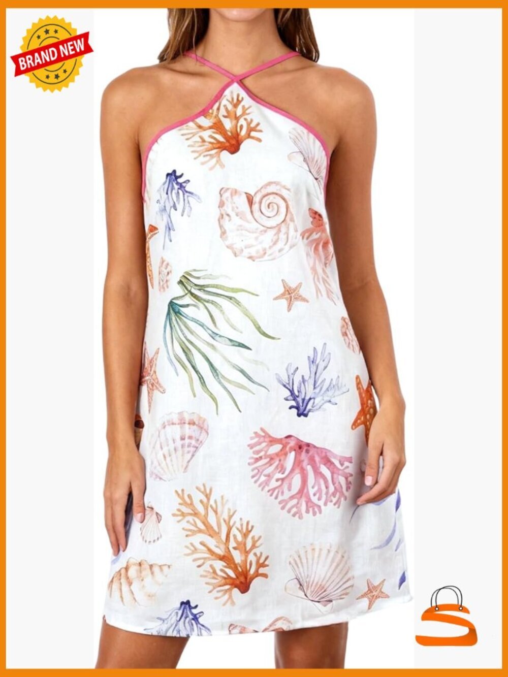 100% Linen Halter Sleeveless Short Summer Dress Mini
